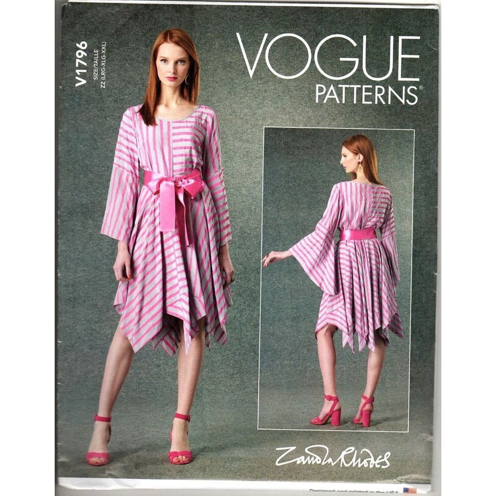 Vogue V1796 Misses L to XXL Rhodes Handkerchief Hem Dress UNCUT Sewing Pattern